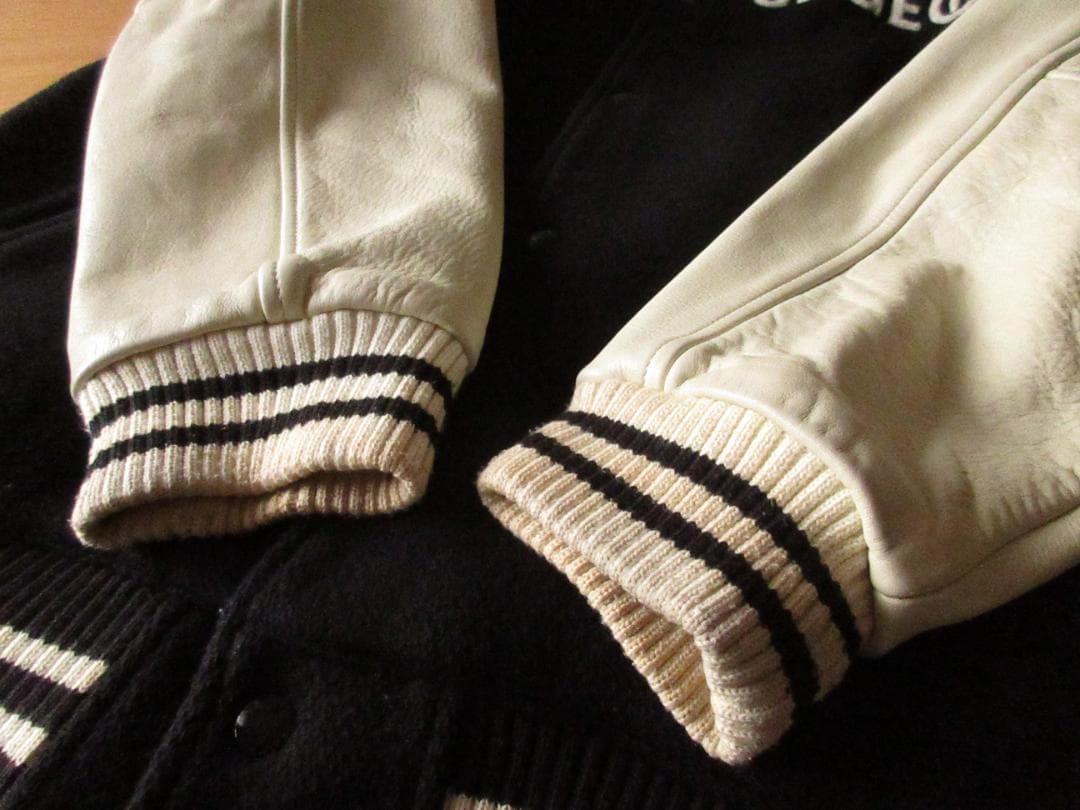 ★ローファッジRAW FUDGE袖牛革アワードジャケットL黒×白