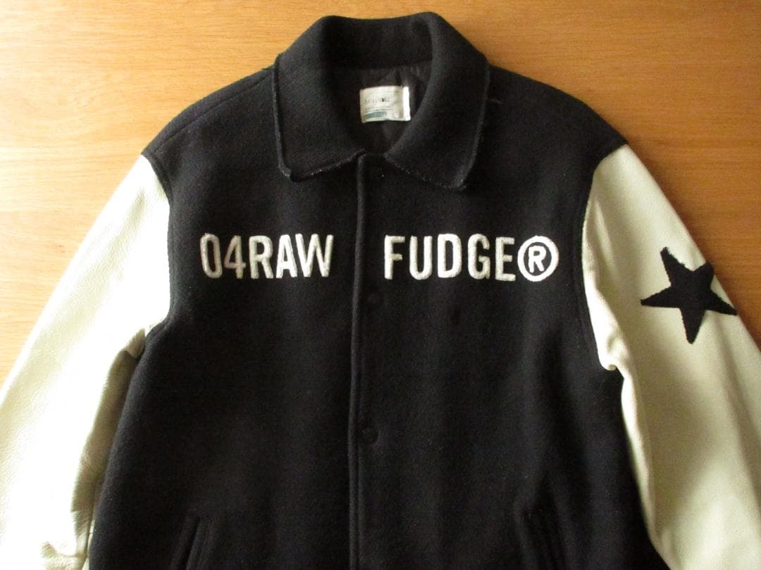 ★ローファッジRAW FUDGE袖牛革アワードジャケットL黒×白