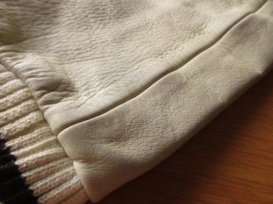 ★ローファッジRAW FUDGE袖牛革アワードジャケットL黒×白