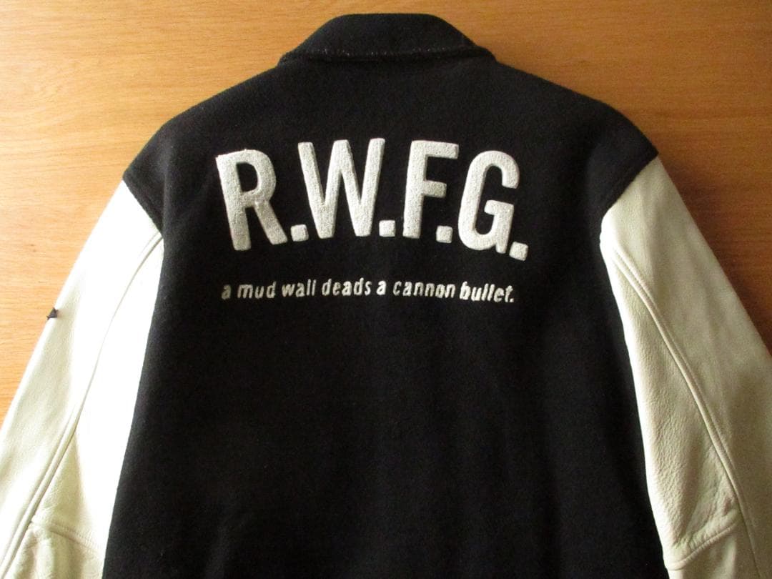 ★ローファッジRAW FUDGE袖牛革アワードジャケットL黒×白