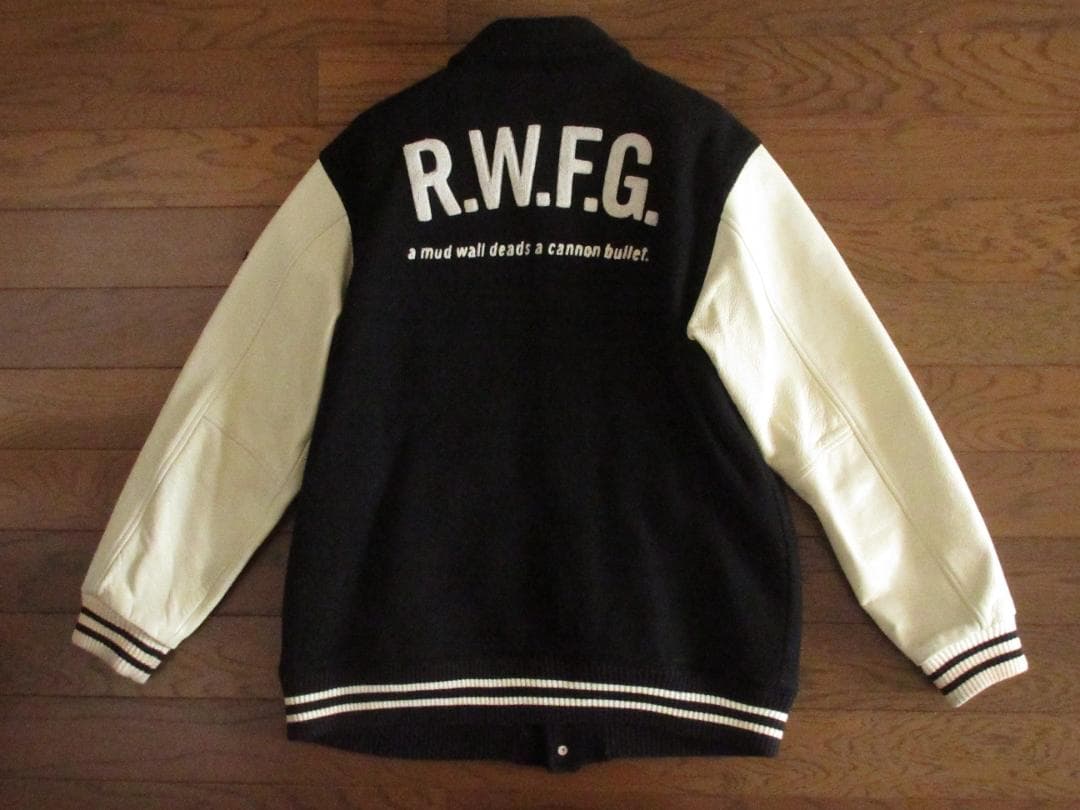 ★ローファッジRAW FUDGE袖牛革アワードジャケットL黒×白