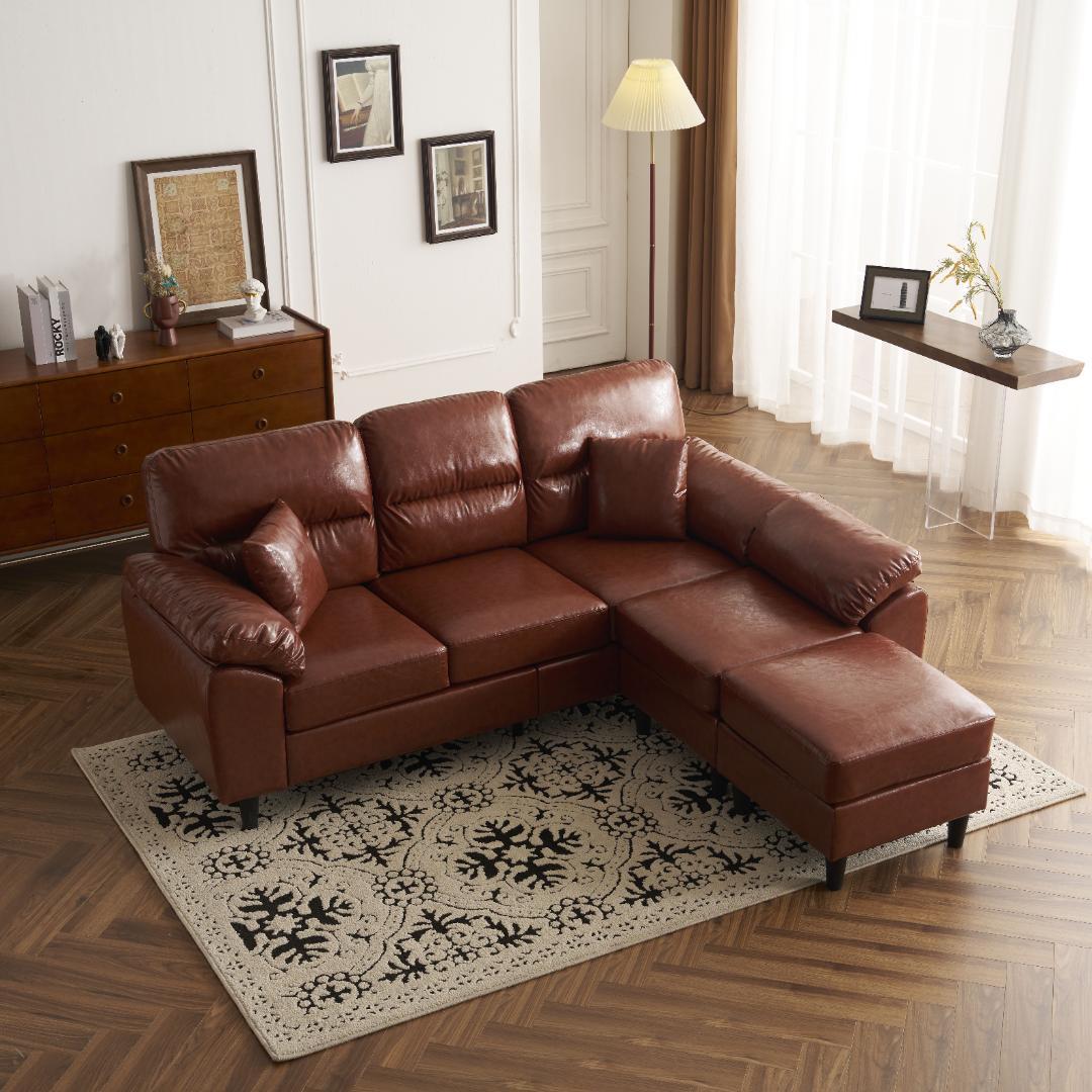 超人気！ ソファーセット 2-5人掛け クッション付き 肘付き Brown