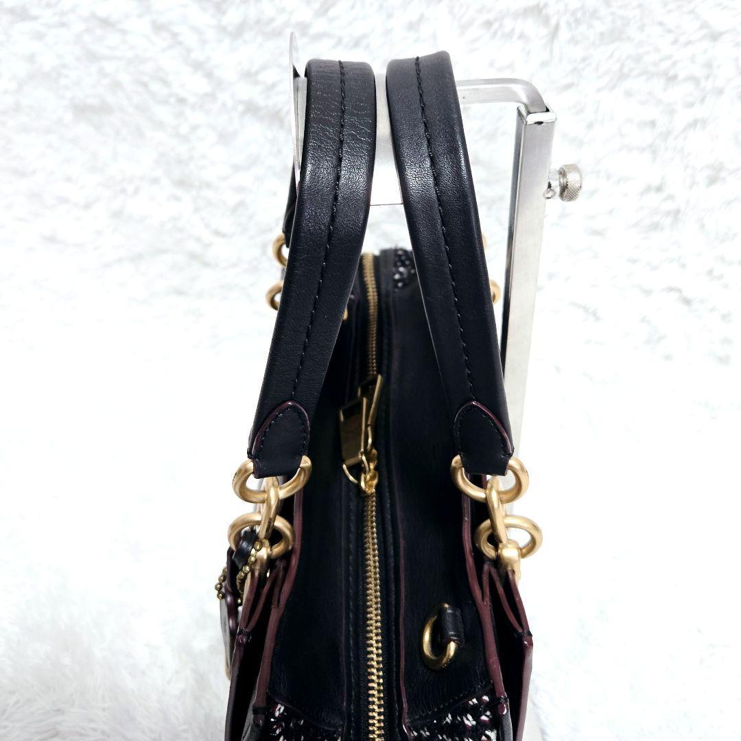 COACH ドリーマー ハンドバッグ 斜めがけ ツイード レザー 2way 黒