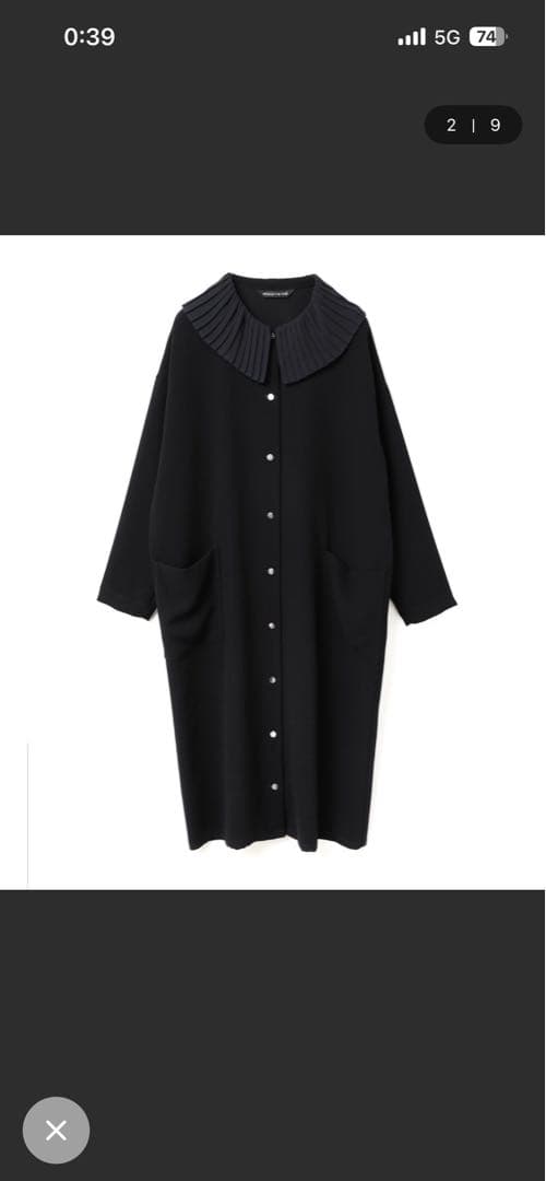 mizuiro ind 黒 プリーツ襟 ロングワンピース