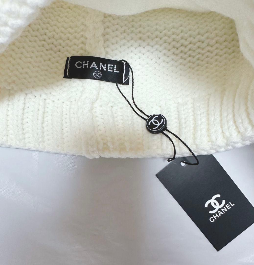 CHANEL ニット帽 ホワイト/ブラック新品