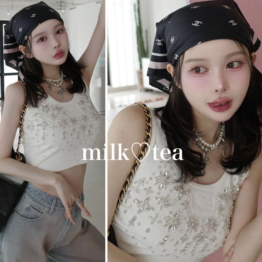 新品タグ付き ダーリッチ ジュエリーリブノースリトップス ホワイト