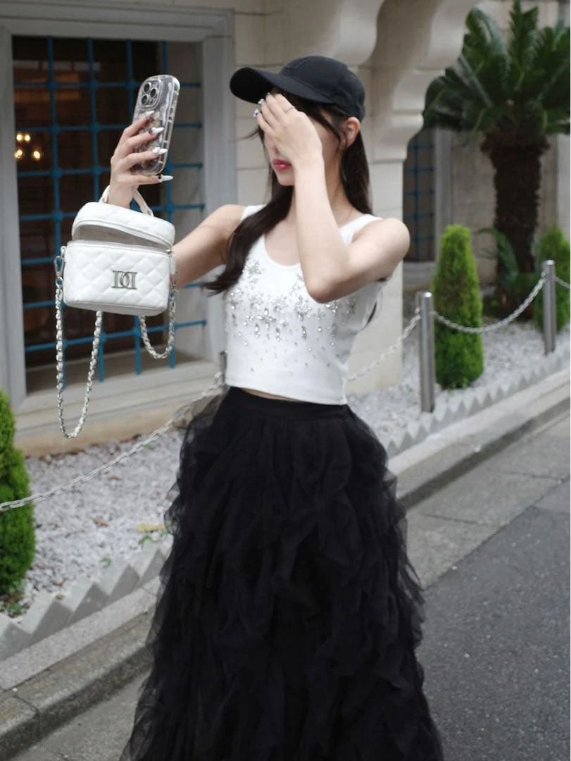 新品タグ付き ダーリッチ ジュエリーリブノースリトップス ホワイト