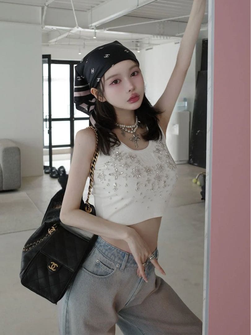 新品タグ付き ダーリッチ ジュエリーリブノースリトップス ホワイト