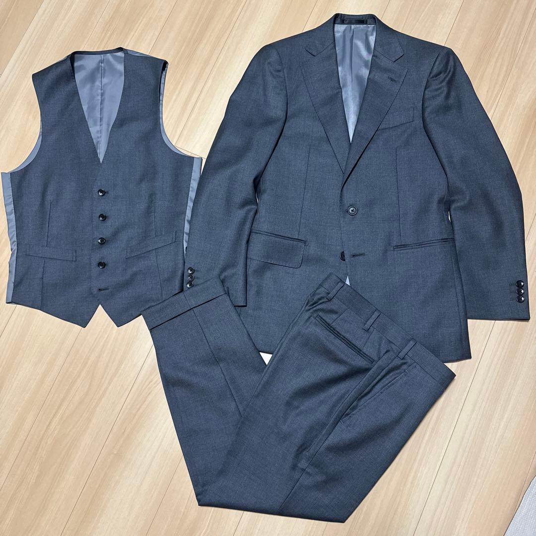 【美品】オーダースーツ スリーピース ダークグレー