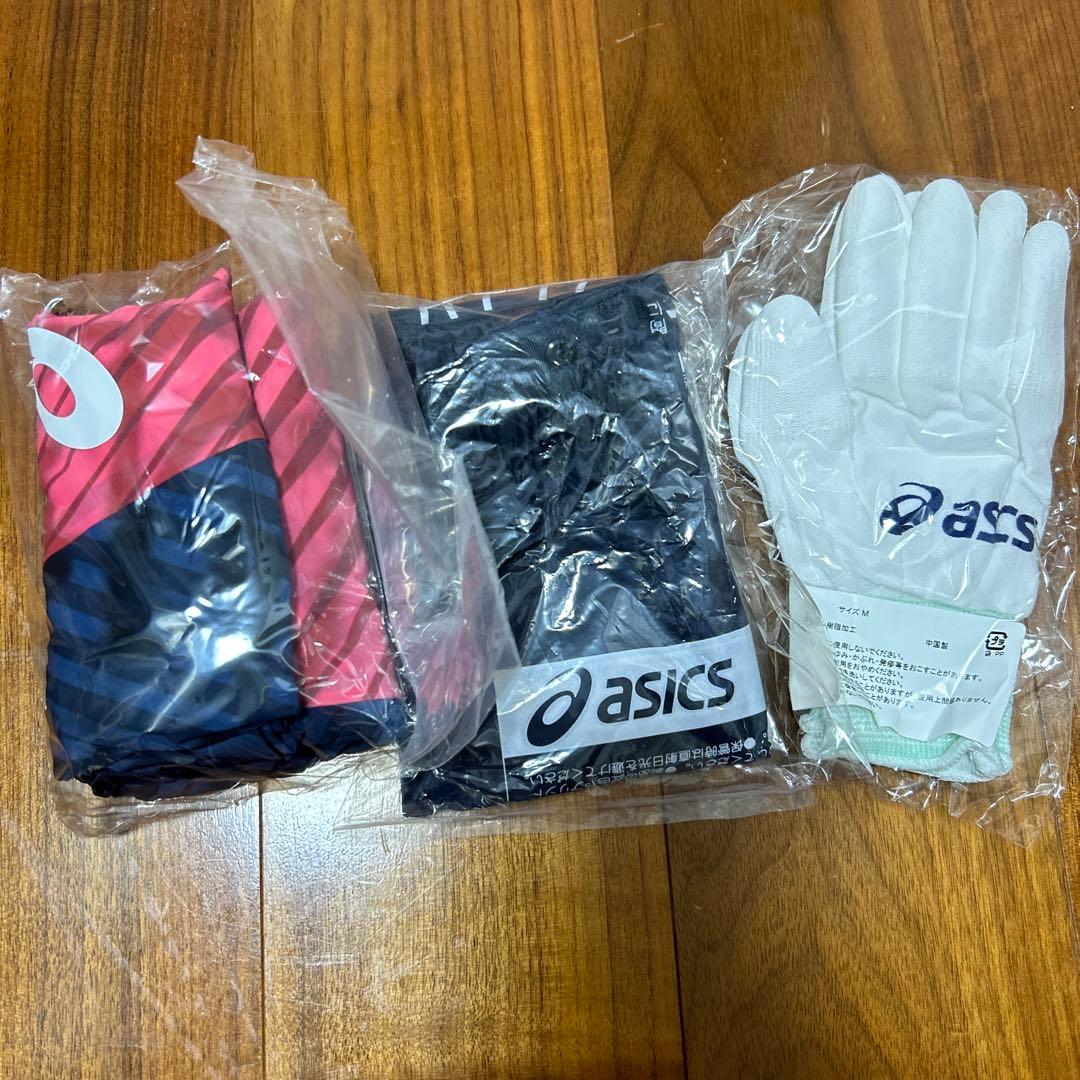 新品未使用‼️ASICS 競泳水着 SM ネイビー/レッド 手袋スイムジャック付き