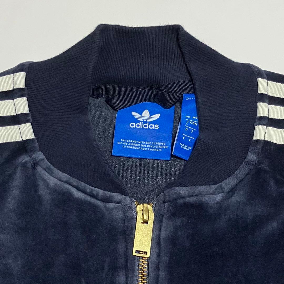 adidas　アディダス　トラックジャケット　ベロア　3本ライン　刺繍ロゴ