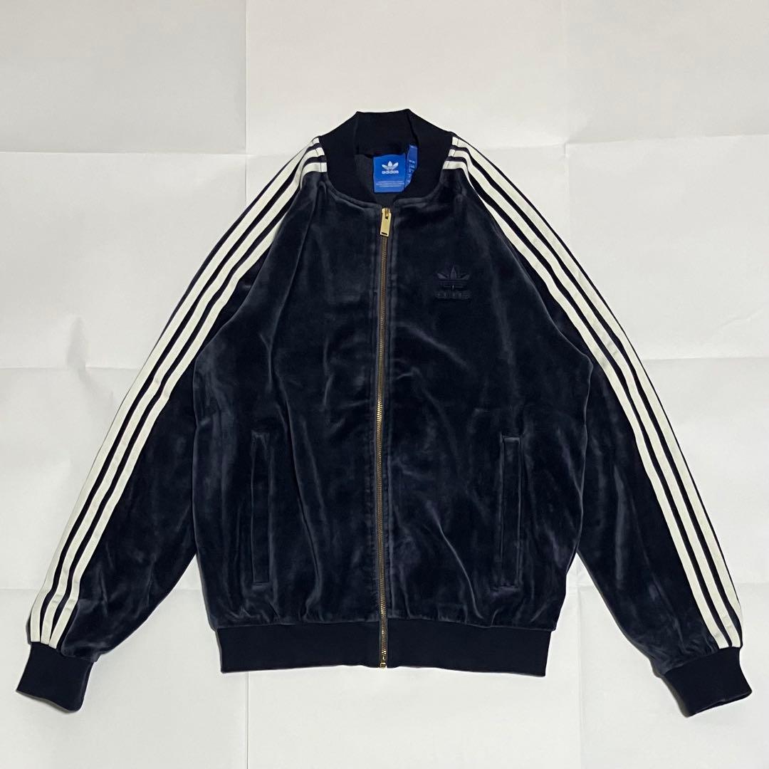 adidas　アディダス　トラックジャケット　ベロア　3本ライン　刺繍ロゴ