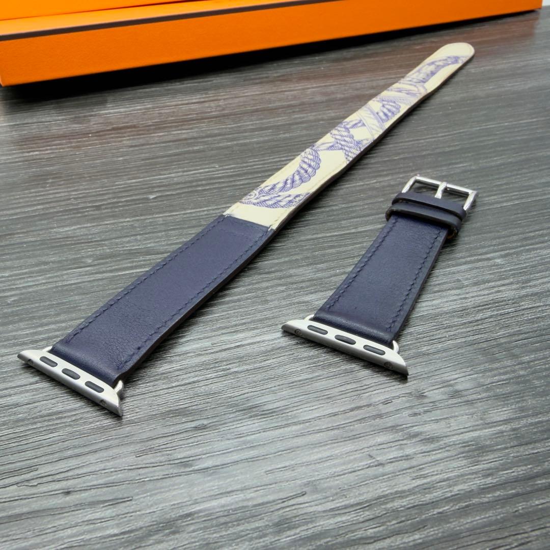 2926 Apple Watch エルメス　ブルー　ロープ柄　ドゥブルトゥール