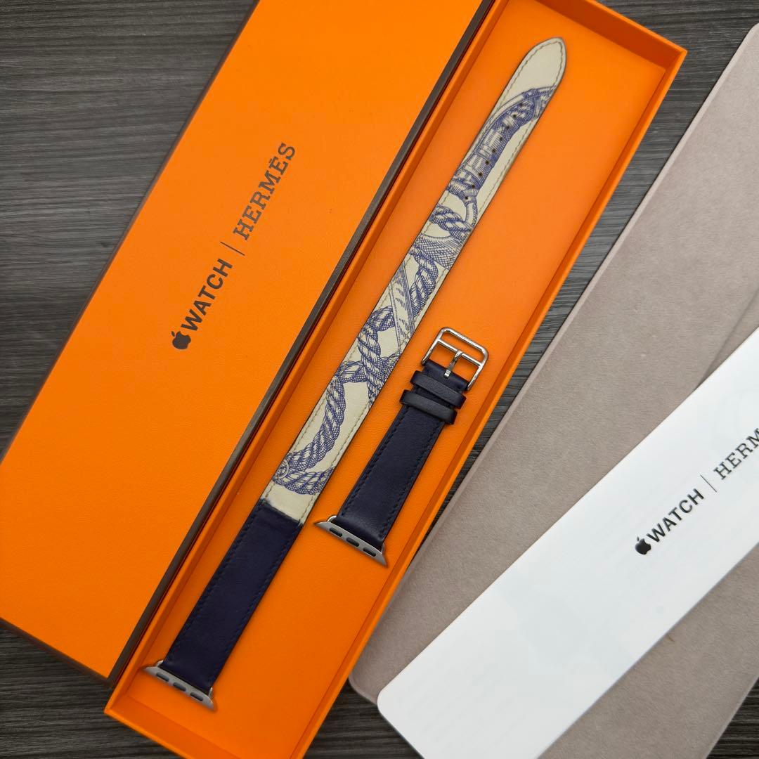 2926 Apple Watch エルメス　ブルー　ロープ柄　ドゥブルトゥール