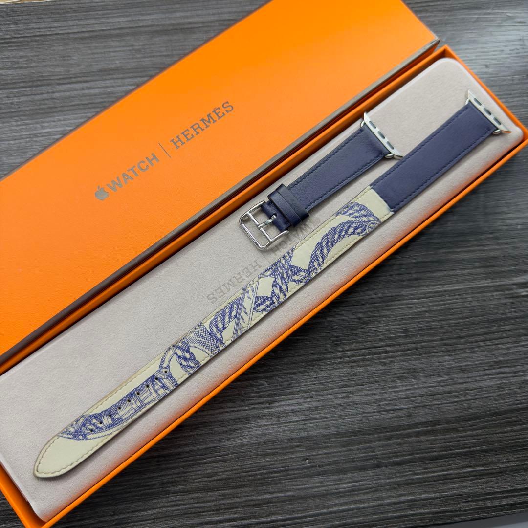 2926 Apple Watch エルメス　ブルー　ロープ柄　ドゥブルトゥール