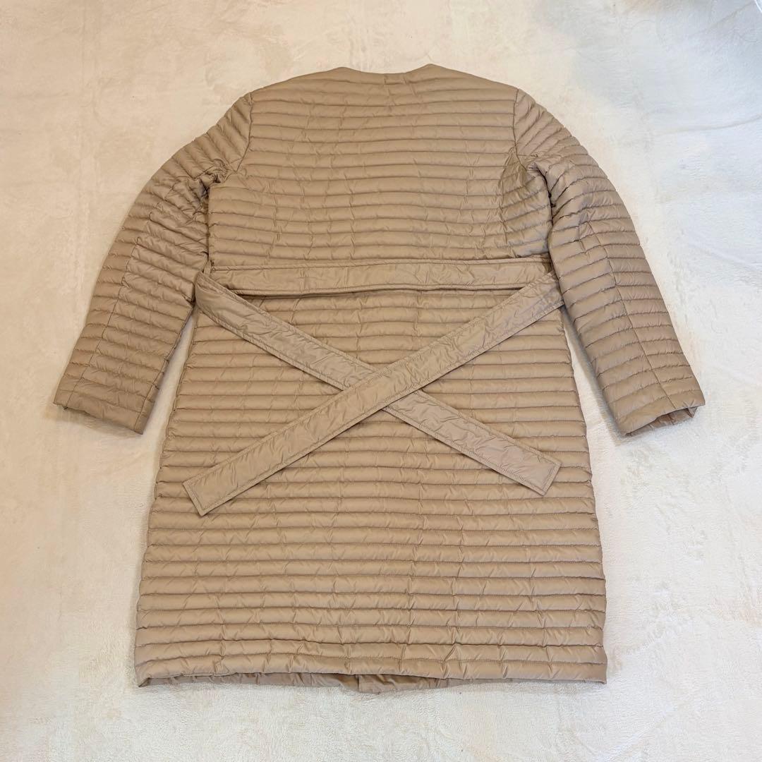 theory luxe ノーカラー ダウンコート 40 ベージュ ベルト付