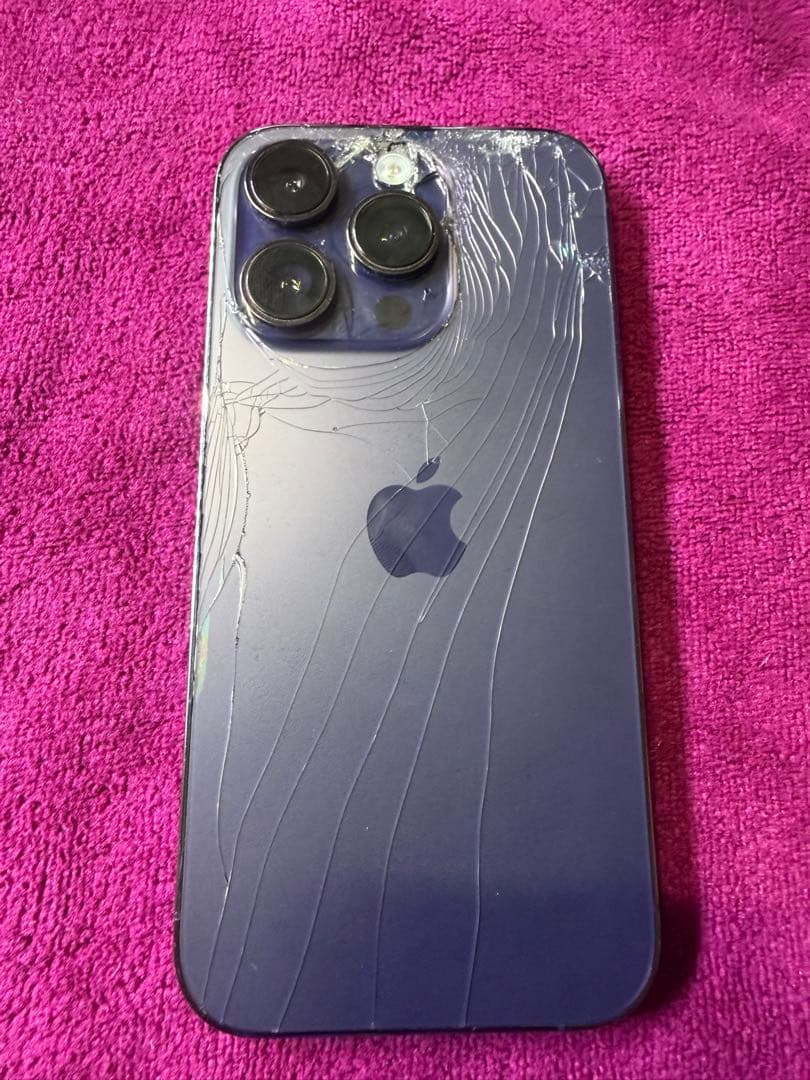 iPhone14pro 256GB パープル　背面割れ有 不具合無し修復歴無し