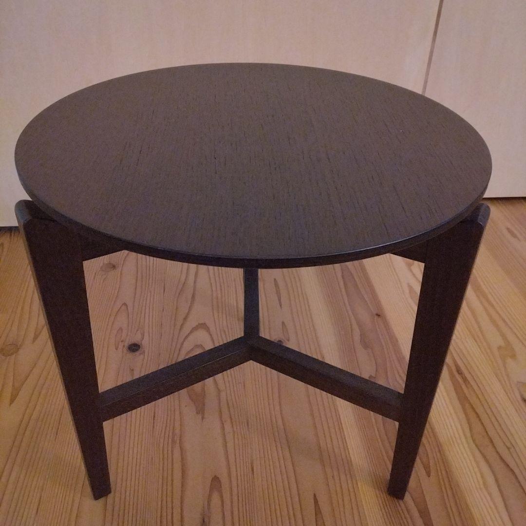 大塚家具　イタリア製　円形ダークブラウン木製サイドテーブル
