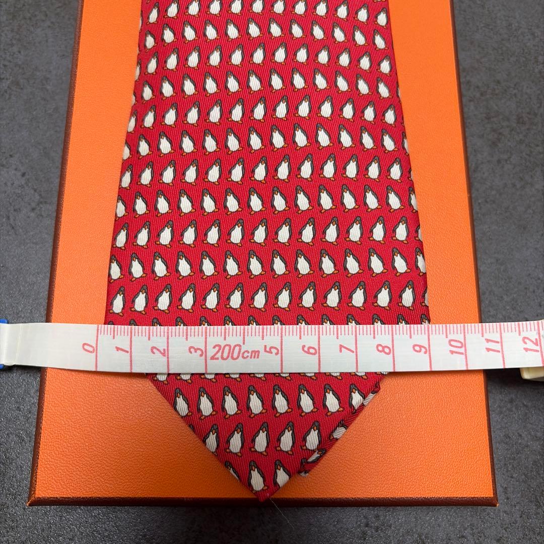❣️新品未使用❣️タグ付きHERMES エルメス　ネクタイ レッド　赤　ペンギン