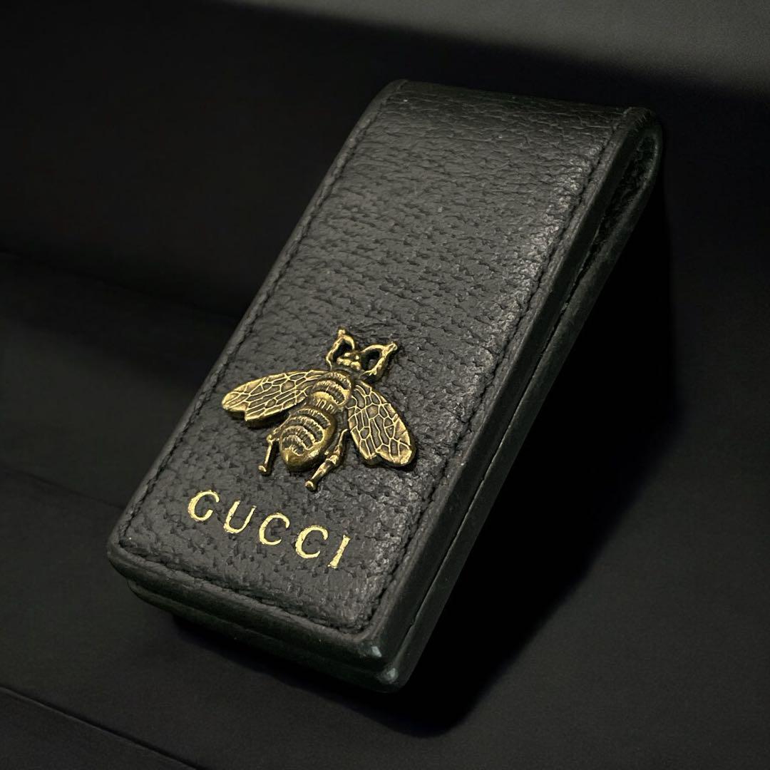 美品　GUCCI グッチ アニマリエ レザー マネークリップ ビー 蜂 ブラック