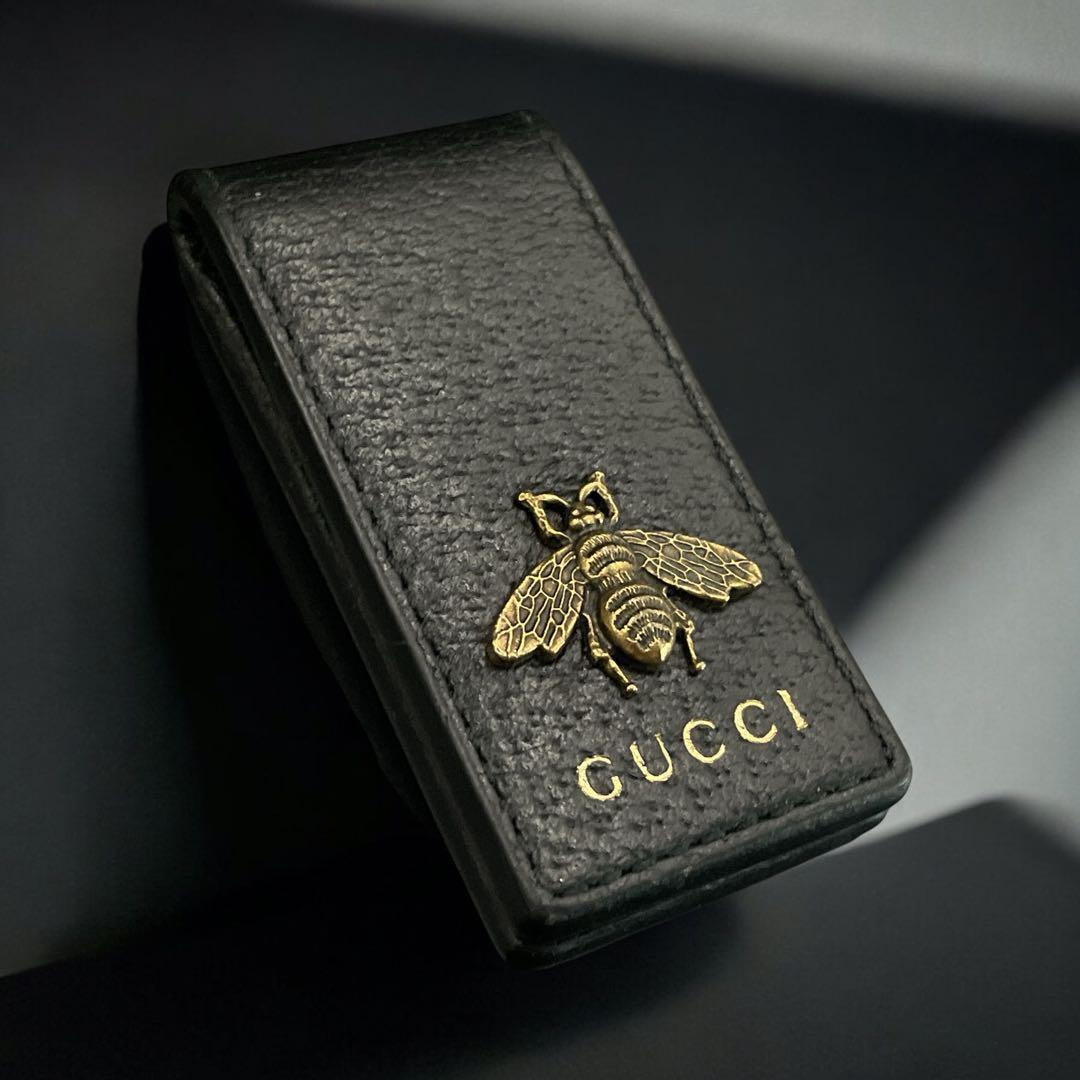 美品　GUCCI グッチ アニマリエ レザー マネークリップ ビー 蜂 ブラック