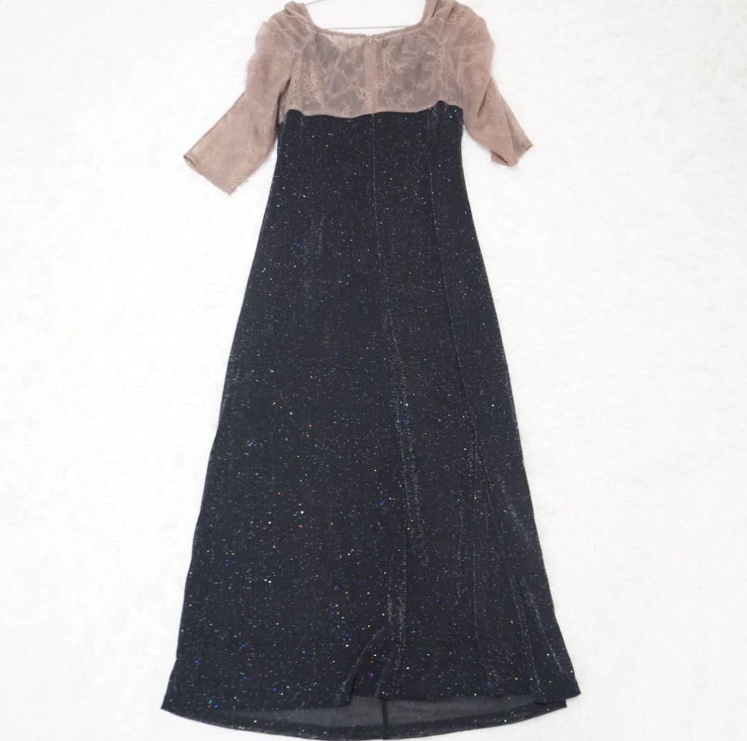 Leja　レース切替透けキラキラAラインロングドレスワンピース　美脚効果　結婚式