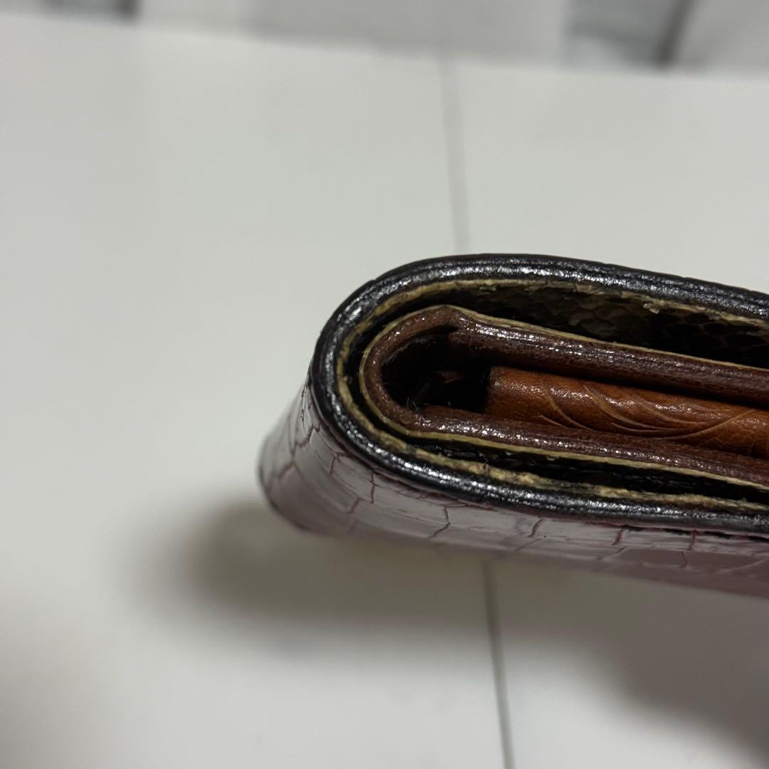 ⭐️極美品⭐️大和工房　マットレッドポロサス　二つ折り財布　カービング　パイソン