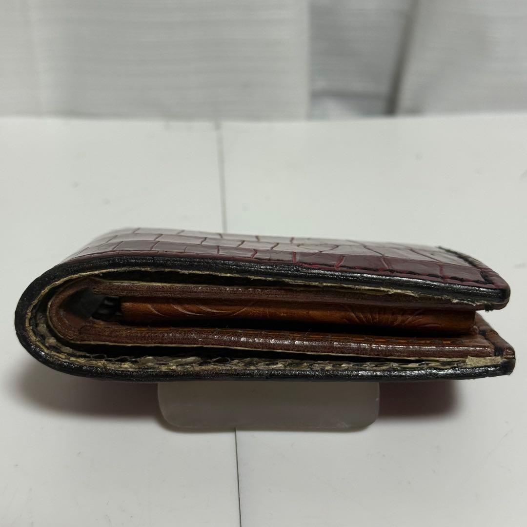⭐️極美品⭐️大和工房　マットレッドポロサス　二つ折り財布　カービング　パイソン