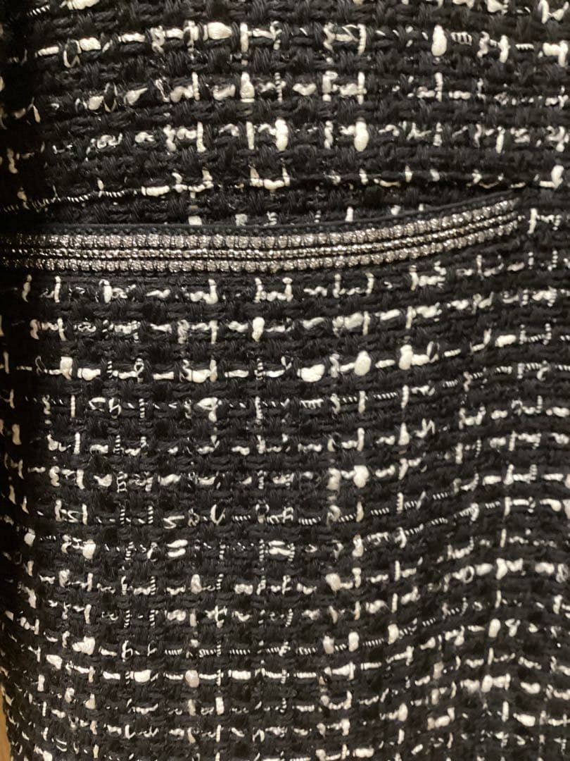 美品　ICB ロービングツイード ノーカラージャケット　ブラック×オフホワイト系