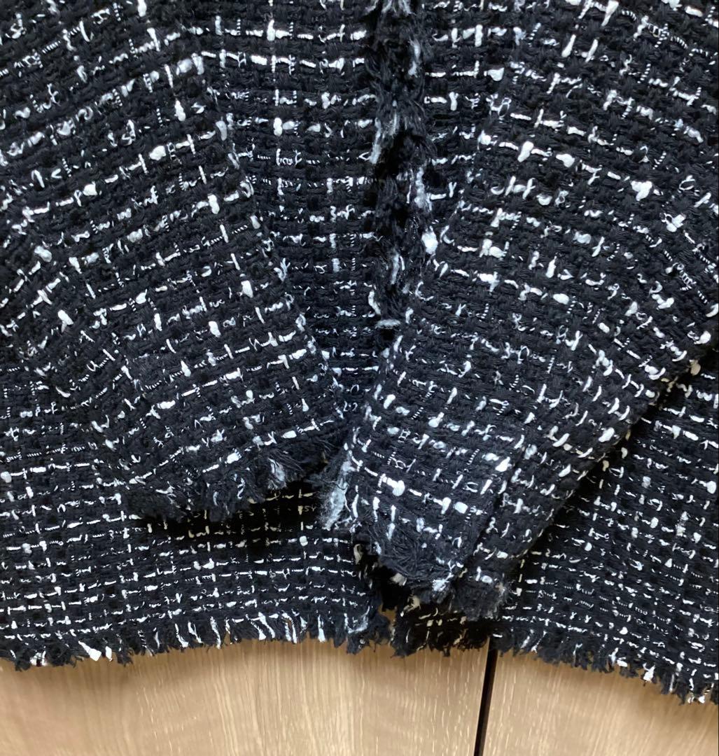 美品　ICB ロービングツイード ノーカラージャケット　ブラック×オフホワイト系