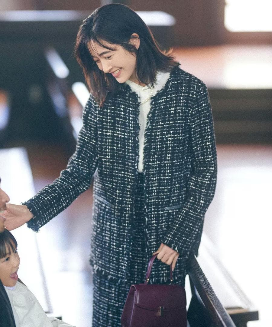 美品　ICB ロービングツイード ノーカラージャケット　ブラック×オフホワイト系