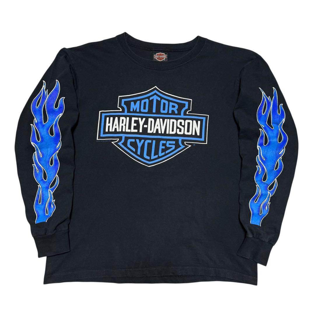 希少 90's HARLEY DAVIDSON ブルーフレイム イーグル ロンT