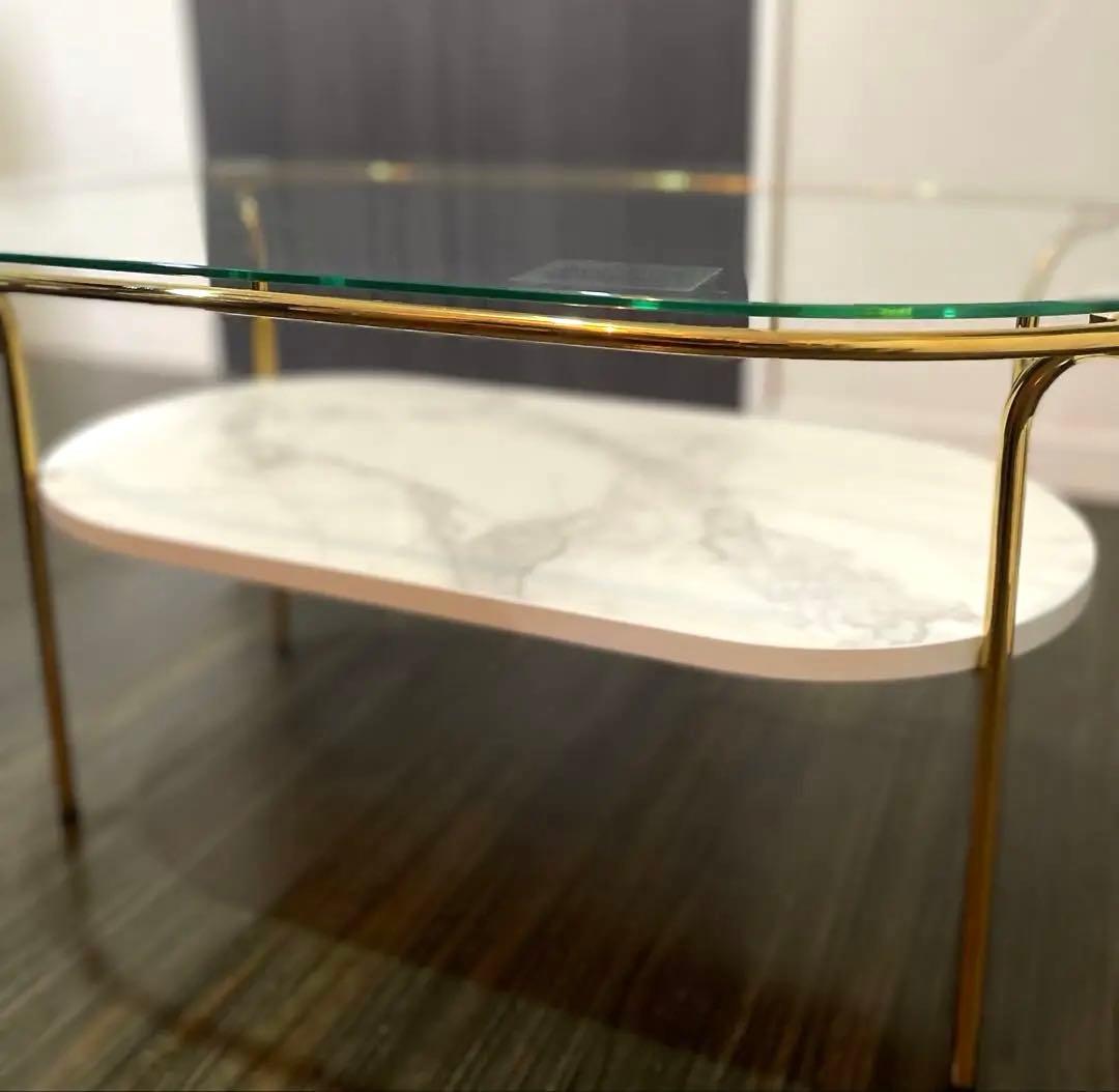 Francfranc レガート コーヒーテーブル S ゴールド×マーブル