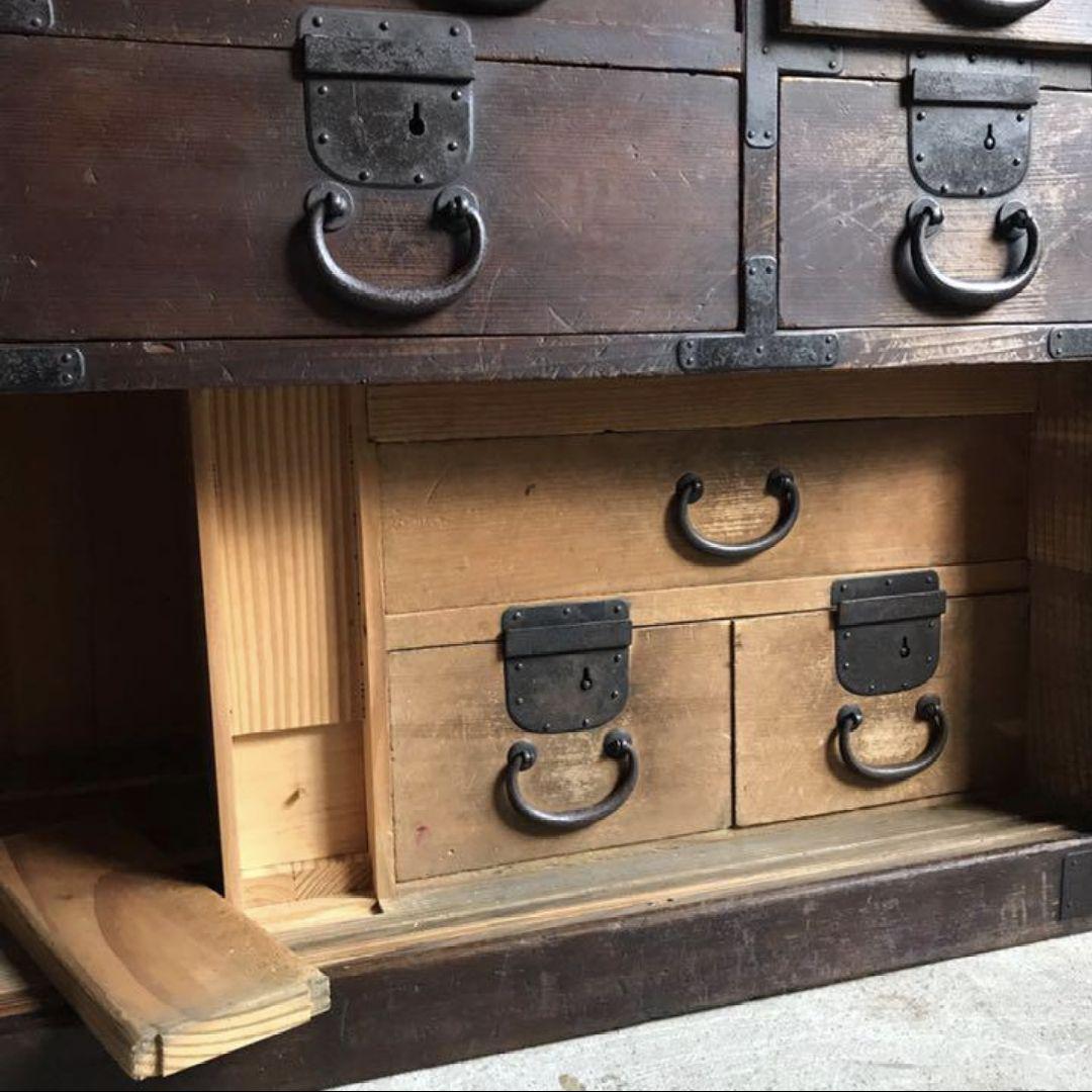 帳場箪笥 タンス 食器 棚 水屋 収納 アンティーク レトロ 古材 引き出し