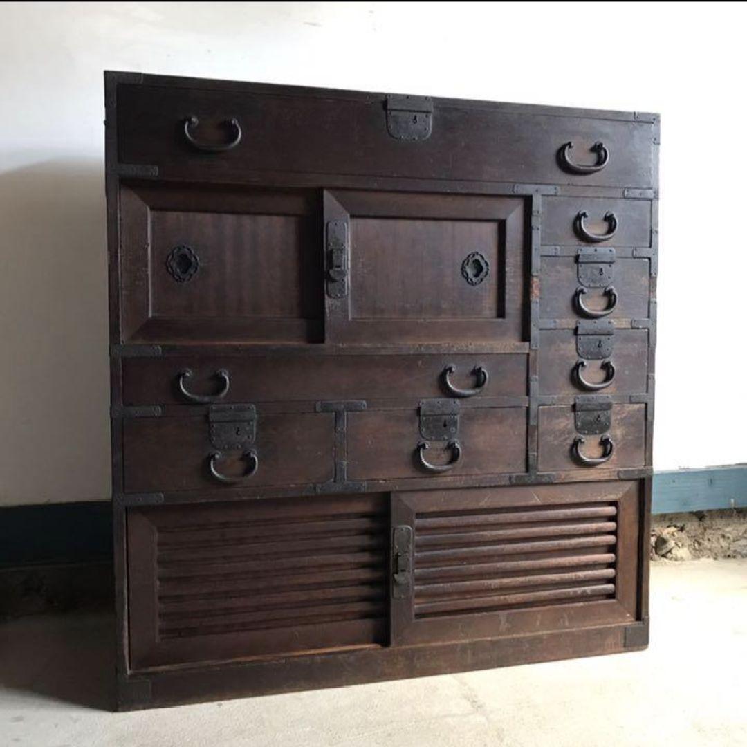 帳場箪笥 タンス 食器 棚 水屋 収納 アンティーク レトロ 古材 引き出し