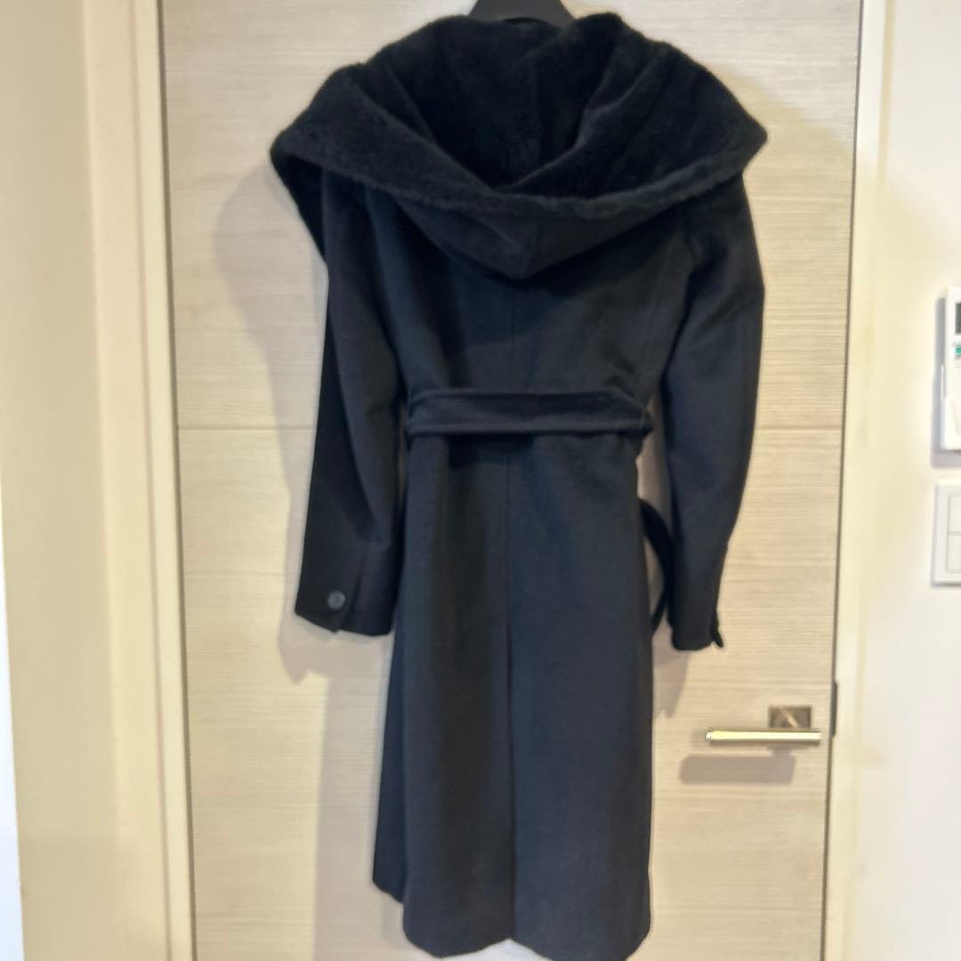 マックスマーラ リアルファー コート ベルテッド　フード 38 白タグ 毛皮