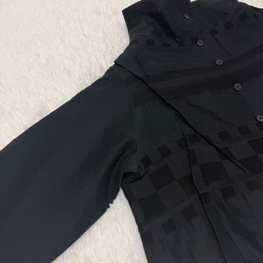 [美品] 慈雨　センソユニコ　ジャケット　変形　チェック　リネン混　ブラック　L
