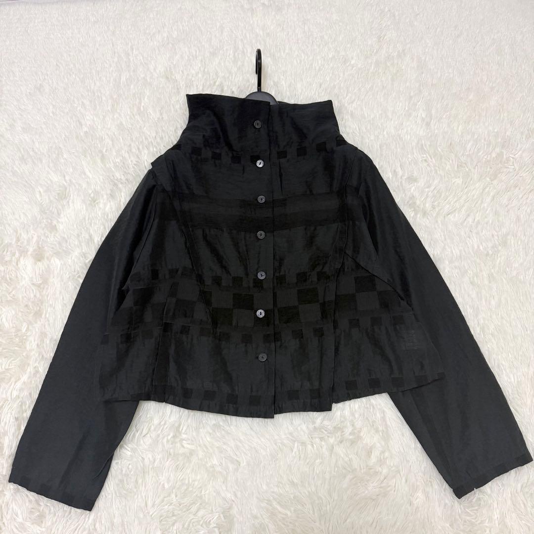 [美品] 慈雨　センソユニコ　ジャケット　変形　チェック　リネン混　ブラック　L