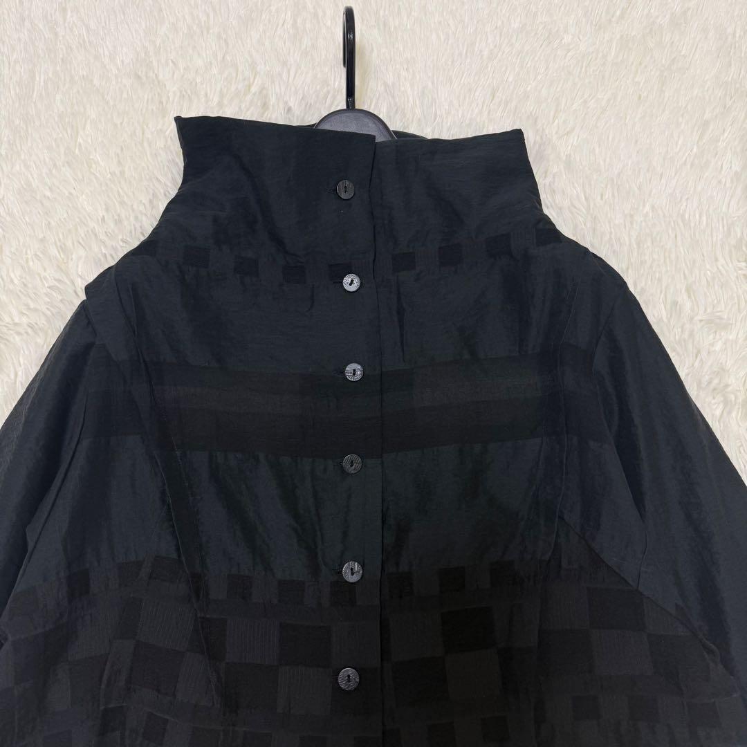[美品] 慈雨　センソユニコ　ジャケット　変形　チェック　リネン混　ブラック　L