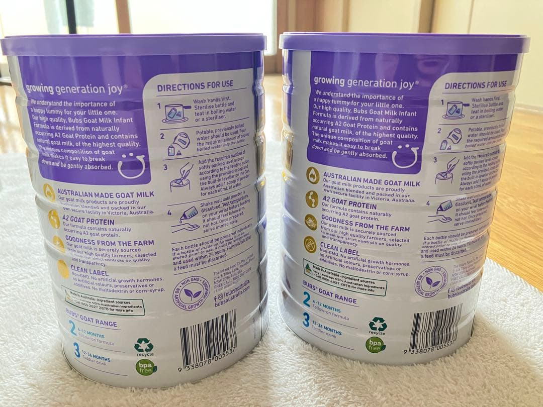 【新品未開封】Bubs A2 ヤギミルク ステップ1（0〜6カ月）800g✖️2缶