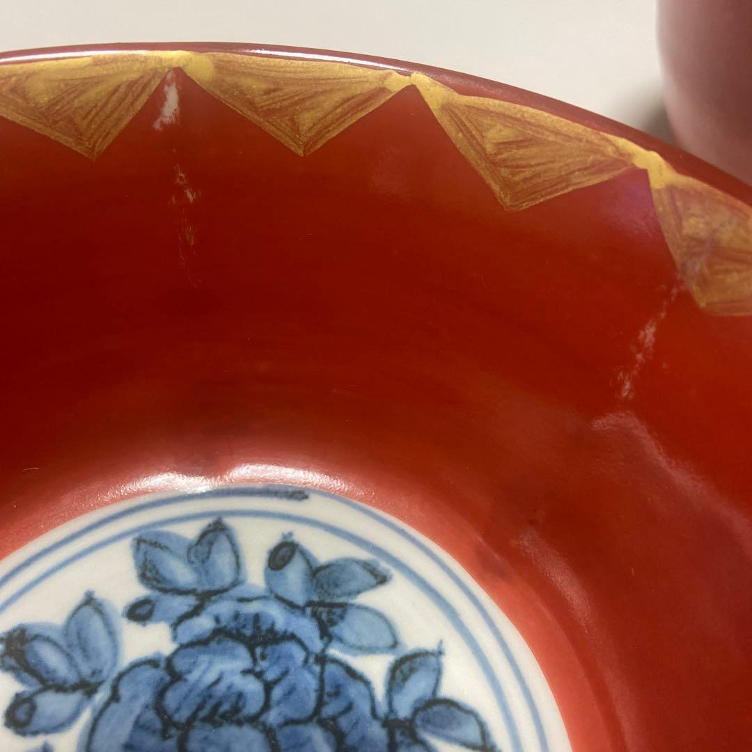 【大福】祥山 (造) 魯山人写 染付牡丹金彩赤絵鉢 5客揃