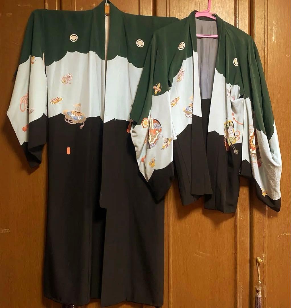 男児　5 歳　七五三　正絹　ちりめん着物　ビンテージ　京都 羽織+着物セット