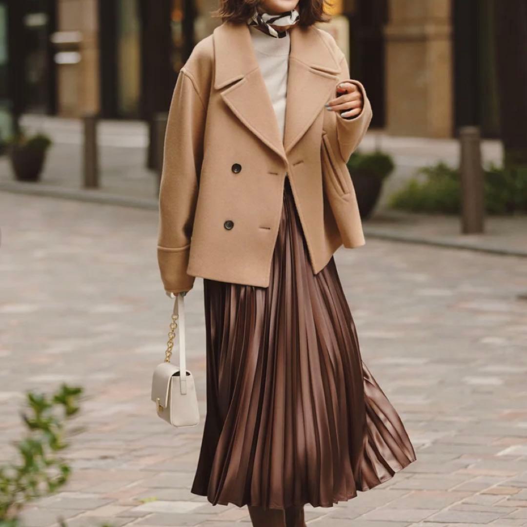 23区 ヘリンボーン ショート ピーコート 大きいサイズ 46 2022AW✨