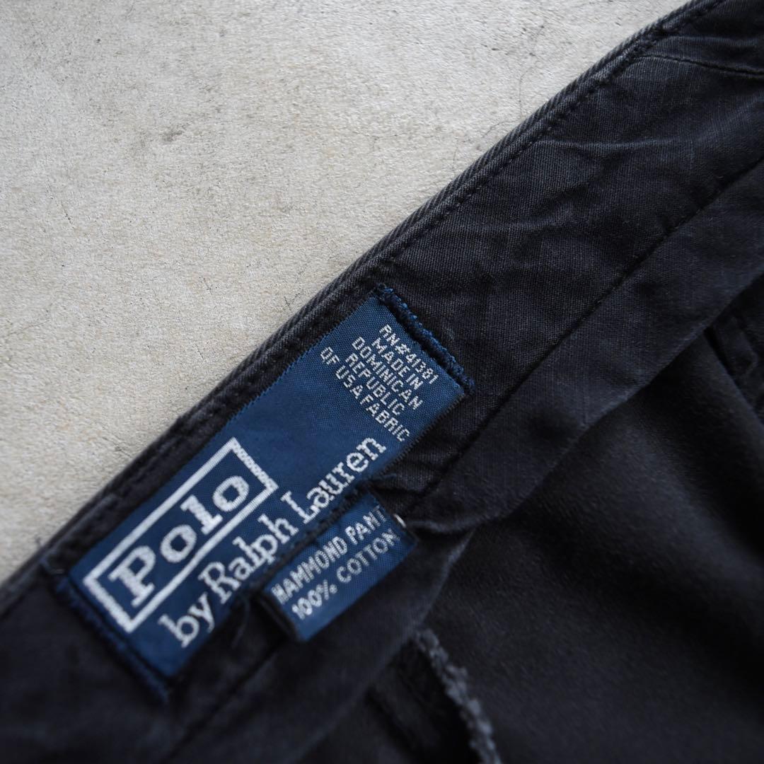 90s ラルフローレン ポロチノ ツータックチノ黒ブラック USA W36L30