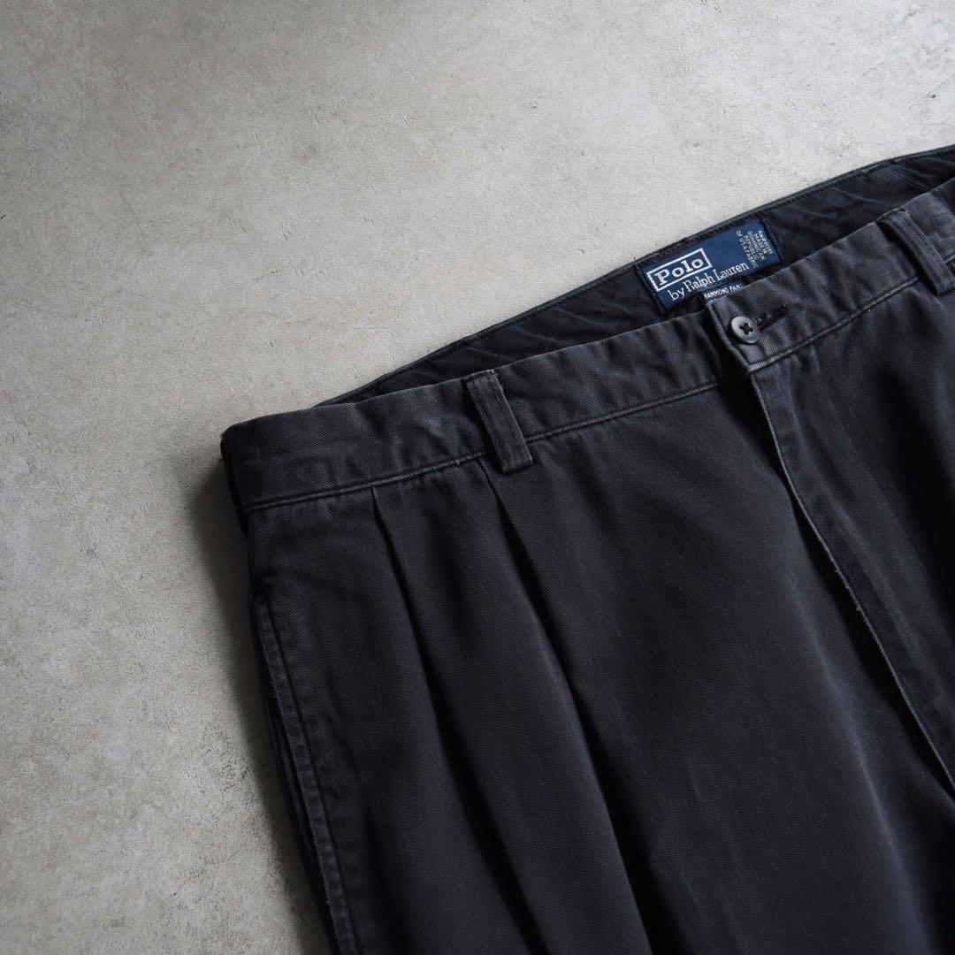 90s ラルフローレン ポロチノ ツータックチノ黒ブラック USA W36L30