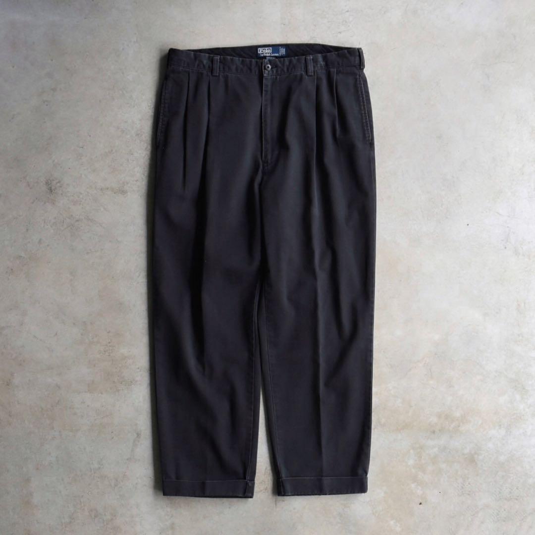 90s ラルフローレン ポロチノ ツータックチノ黒ブラック USA W36L30