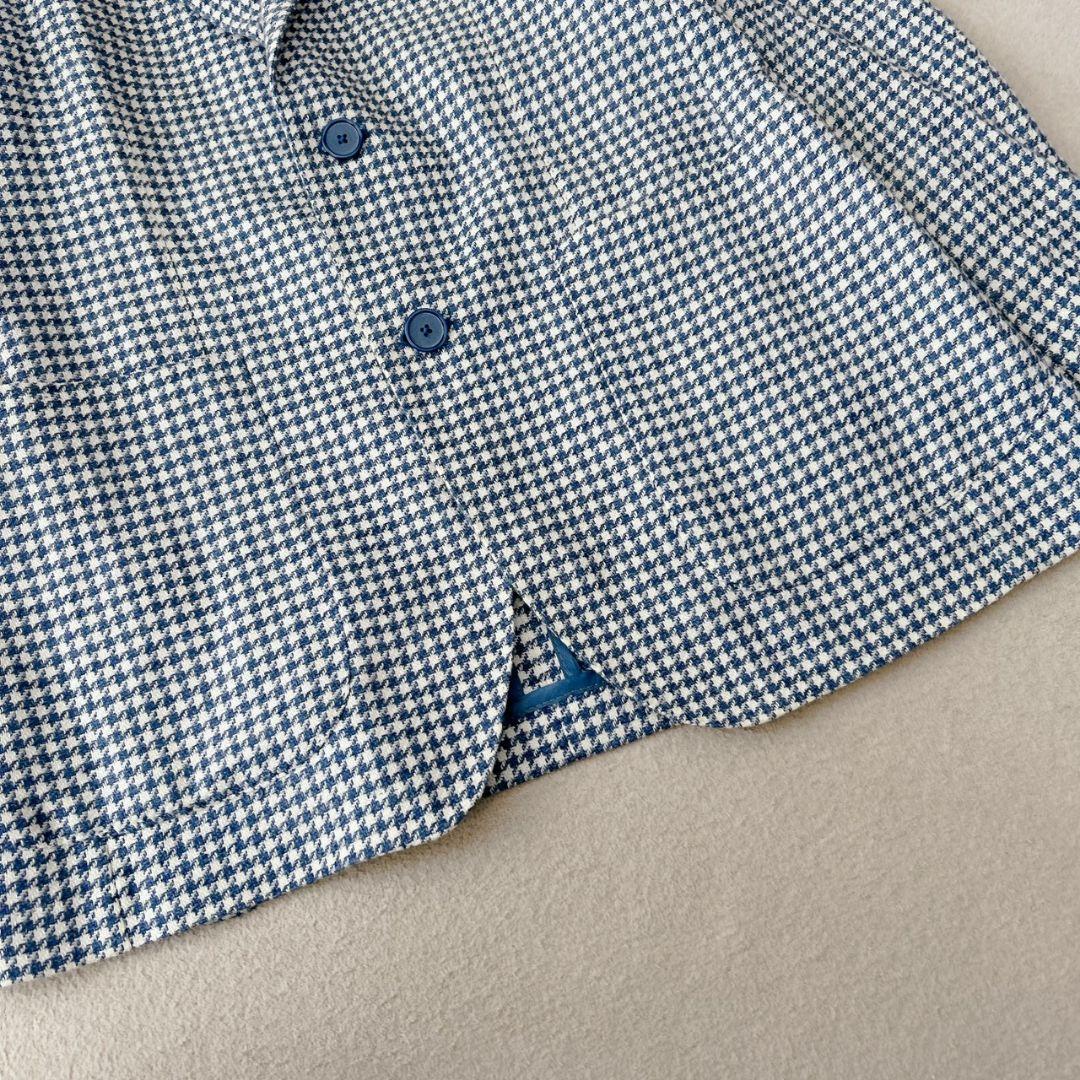 タリアトーレ テーラードジャケット 千鳥格子柄 ライトブルー リネン混 44