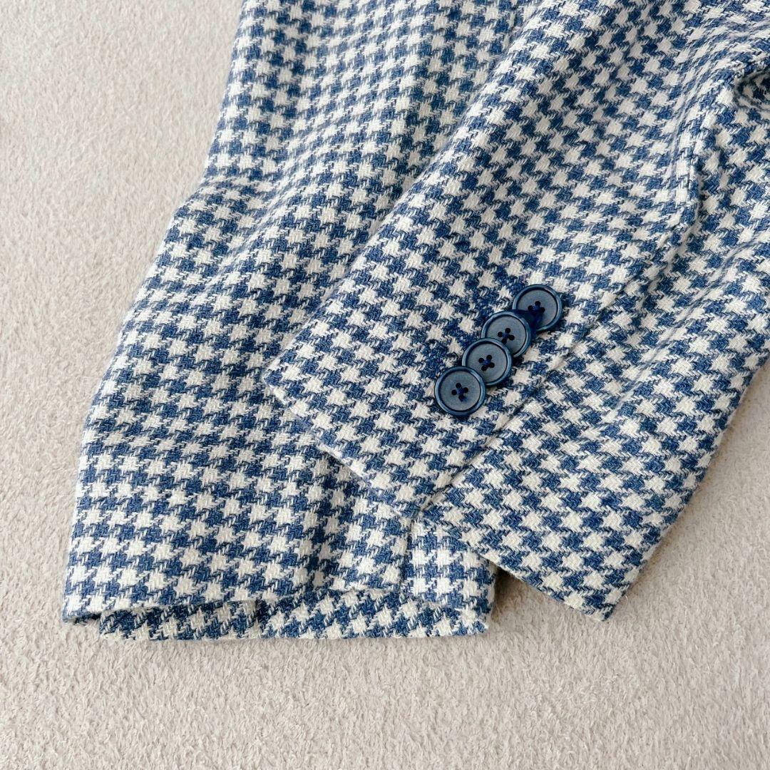 タリアトーレ テーラードジャケット 千鳥格子柄 ライトブルー リネン混 44