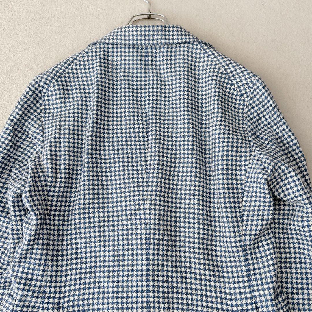 タリアトーレ テーラードジャケット 千鳥格子柄 ライトブルー リネン混 44