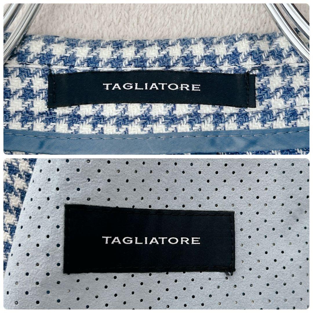 タリアトーレ テーラードジャケット 千鳥格子柄 ライトブルー リネン混 44